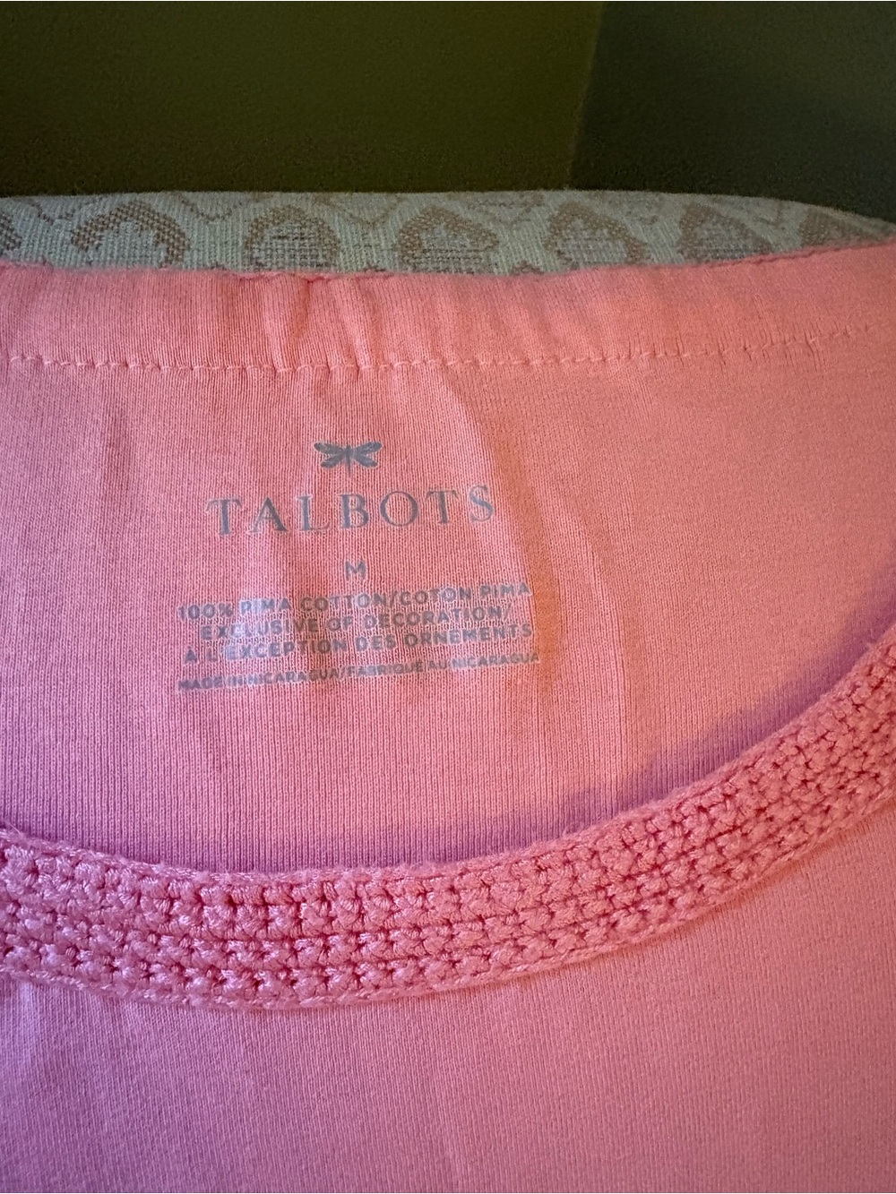 Talbots Coral Pink Crochet-Trim Scoop Tank